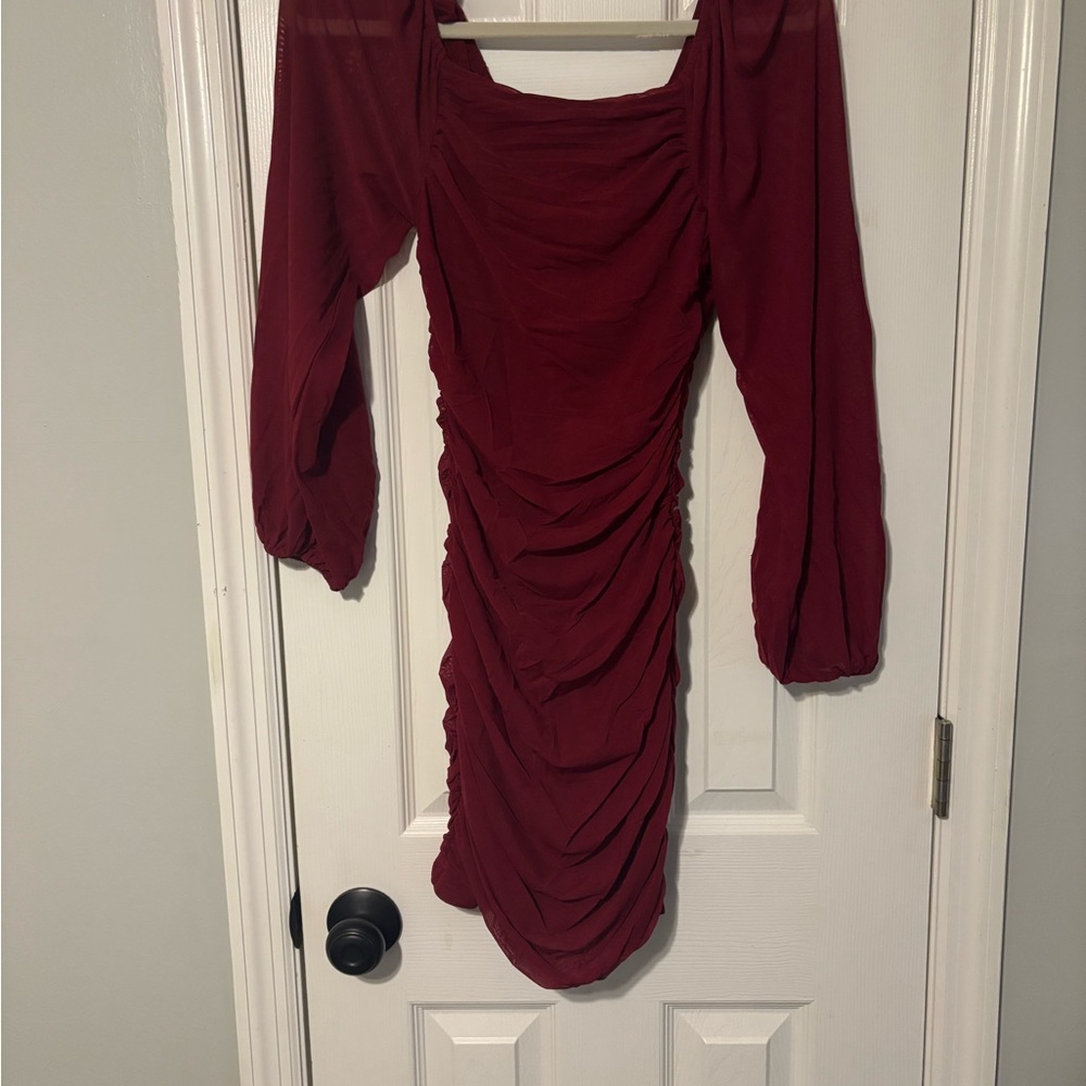 Elegant Burgundy Ruched Dress